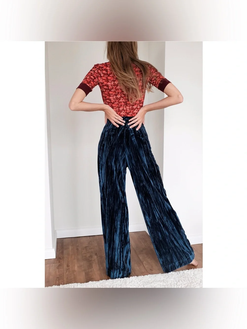 Free People Women’s Runaway Crushed Velvet Wide Leg Pants in Azul Blue (4)